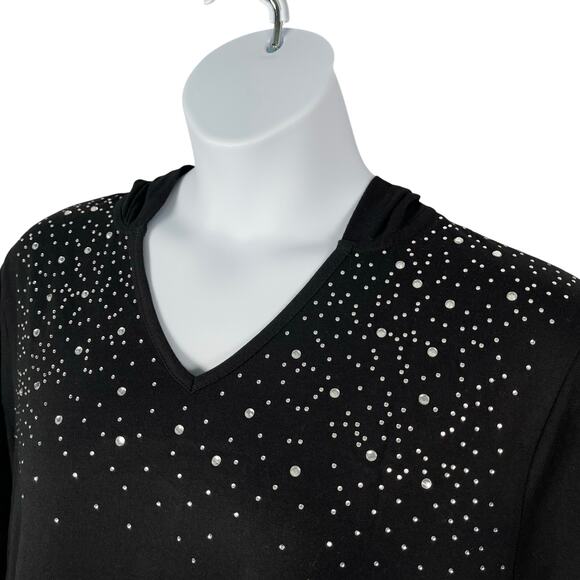 Quacker Factory Dress Womens 3X Black Rhinestone Hooded Cotton Cover Up - Picture 6 of 10